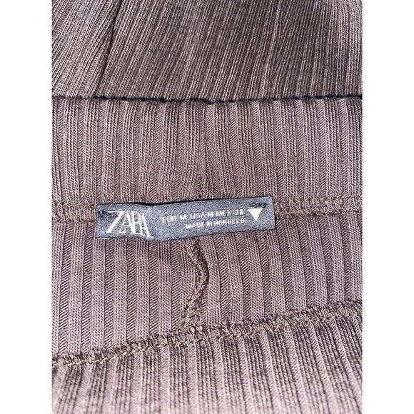 Zara, women's brown ribbed bodycon strapless midi dress with high slit back sz M - Picture 6 of 10